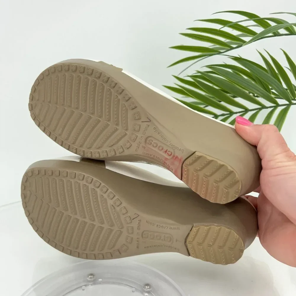 Crocs Sassari Slide Sandal Women's Size 7 Brown White Rubber Slip On Shoes - Picture 11 of 14